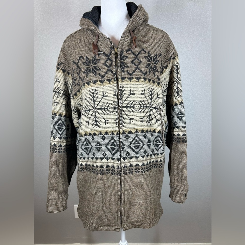 VINTAGE Woolrich Brown Fair Isle Patterned Utility Outdoor Jacket Rugged Sz XL - Picture 2 of 16